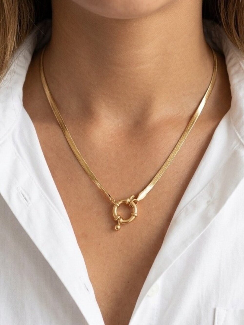 18K Gold Plate Snake Charm Holder Necklace Stainless Steel Womens Jewelry Trendy